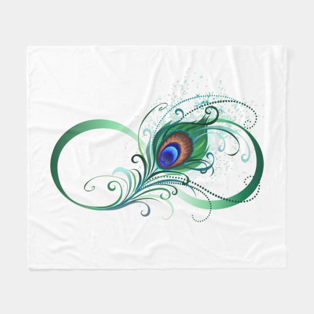 Infinity Symbol with Peacock Feather Fleece Blanket (Front (Horizontal))