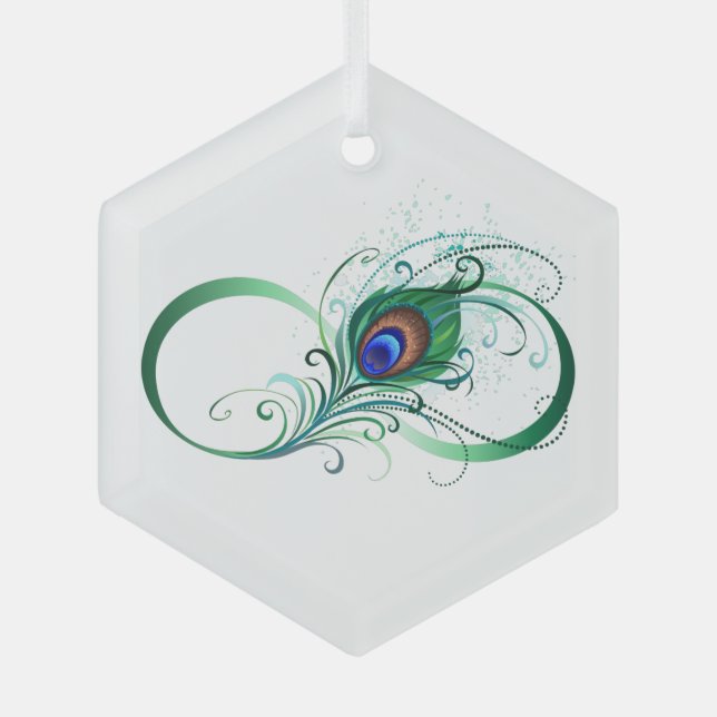Infinity Symbol with Peacock Feather Glass Ornament (Front)