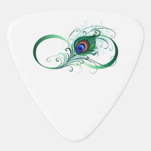 Infinity Symbol with Peacock Feather Guitar Pick