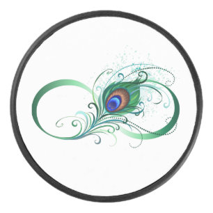 Infinity Symbol with Peacock Feather Hockey Puck