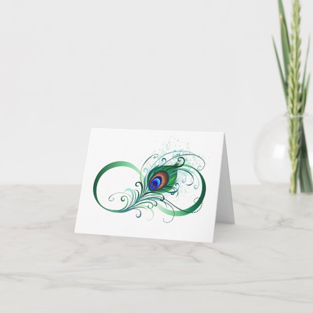 Infinity Symbol with Peacock Feather Holiday Card (Front)