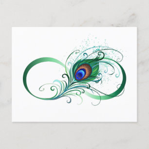 Infinity Symbol with Peacock Feather Holiday Postcard