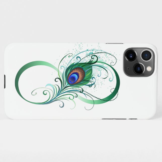 Infinity Symbol with Peacock Feather iPhone Case (Back Horizontal)