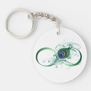 Infinity Symbol with Peacock Feather Keychain