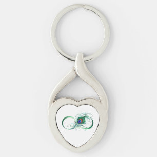Infinity Symbol with Peacock Feather Keychain