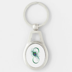 Infinity Symbol with Peacock Feather Keychain