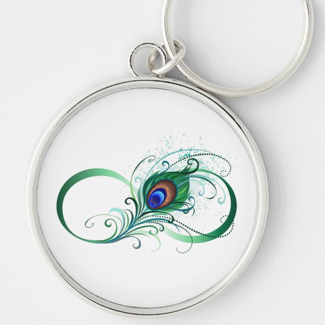 Infinity Symbol with Peacock Feather Keychain (Front)