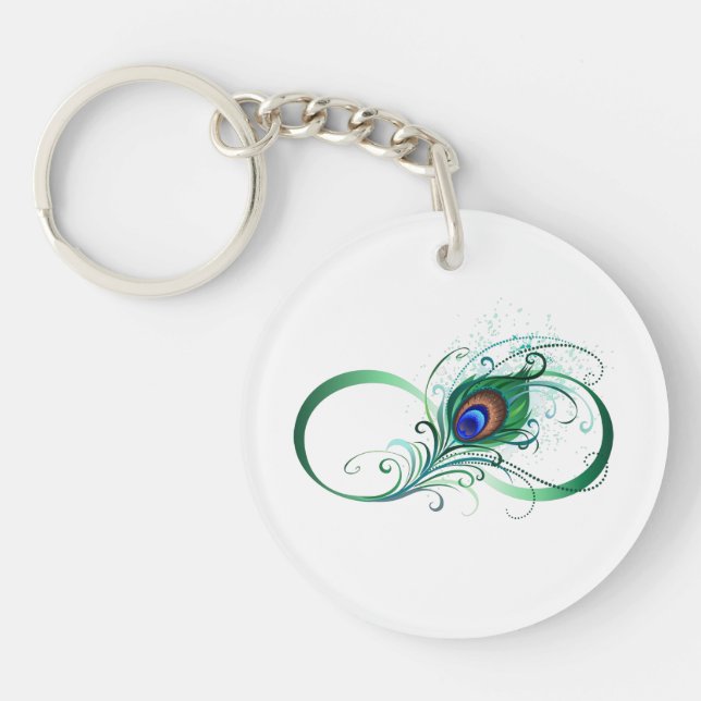 Infinity Symbol with Peacock Feather Keychain (Front)