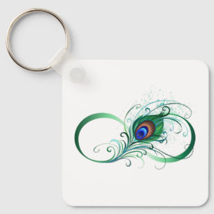 Infinity Symbol with Peacock Feather Keychain