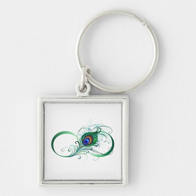 Infinity Symbol with Peacock Feather Keychain (Front)