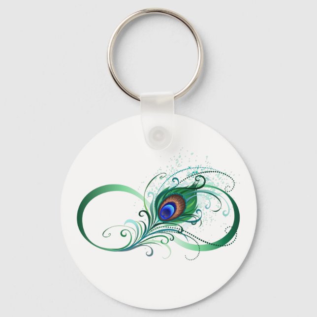 Infinity Symbol with Peacock Feather Keychain (Front)