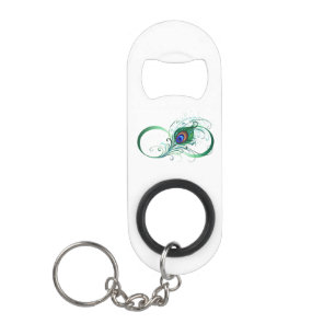 Infinity Symbol with Peacock Feather Keychain Bottle Opener