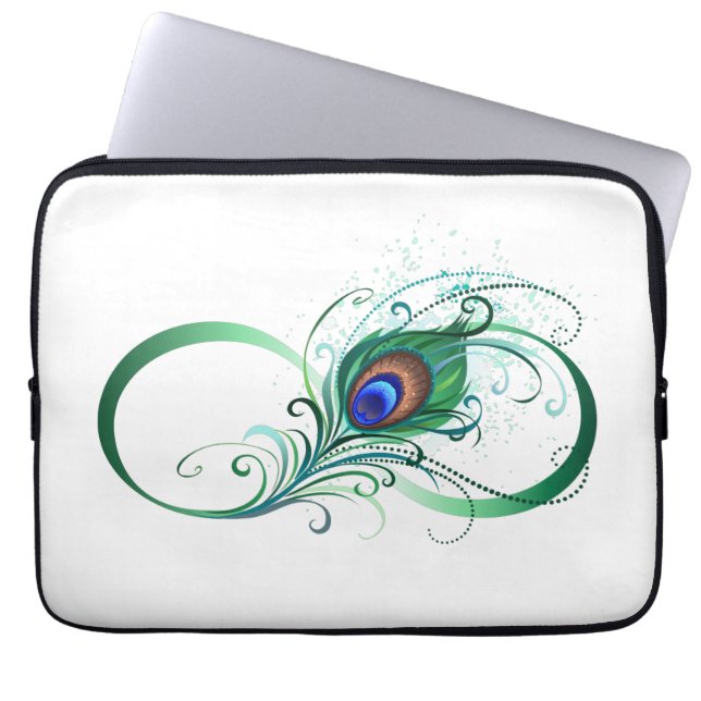 Infinity Symbol with Peacock Feather Laptop Sleeve (Front)