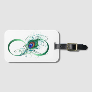 Infinity Symbol with Peacock Feather Luggage Tag