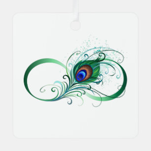 Infinity Symbol with Peacock Feather Metal Ornament