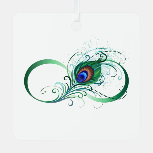 Infinity Symbol with Peacock Feather Metal Ornament (Front)
