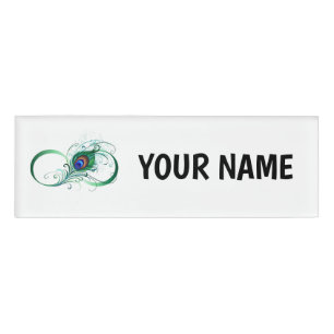 Infinity Symbol with Peacock Feather Name Tag