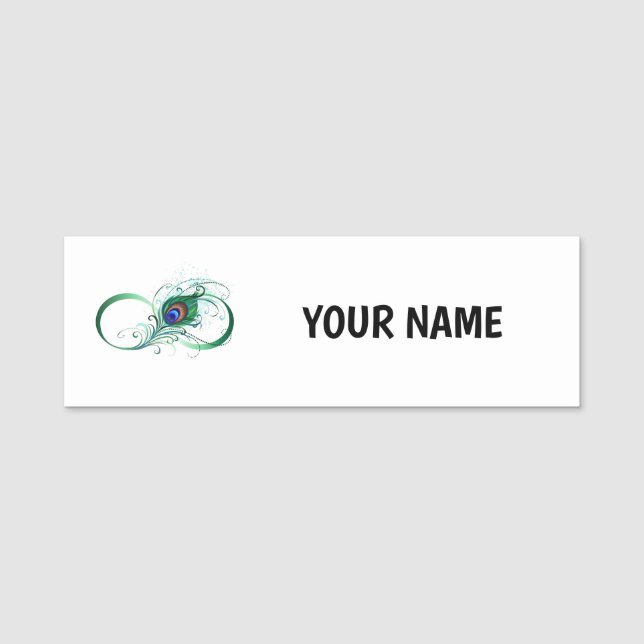 Infinity Symbol with Peacock Feather Name Tag (Front)
