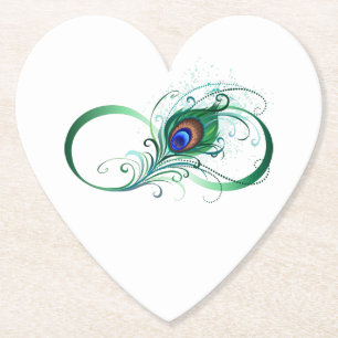 Infinity Symbol with Peacock Feather Paper Coaster