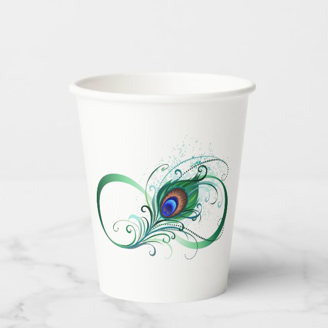 Infinity Symbol with Peacock Feather Paper Cups (Front)