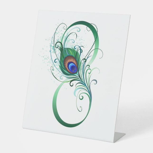 Infinity Symbol with Peacock Feather Pedestal Sign (Front)
