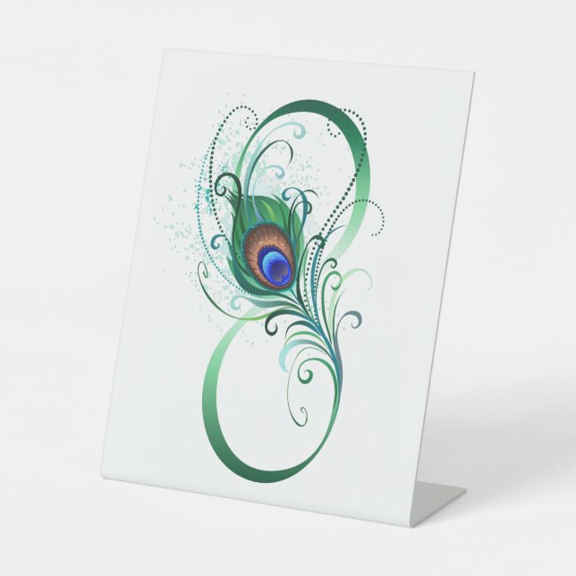 Infinity Symbol with Peacock Feather Pedestal Sign (Front)