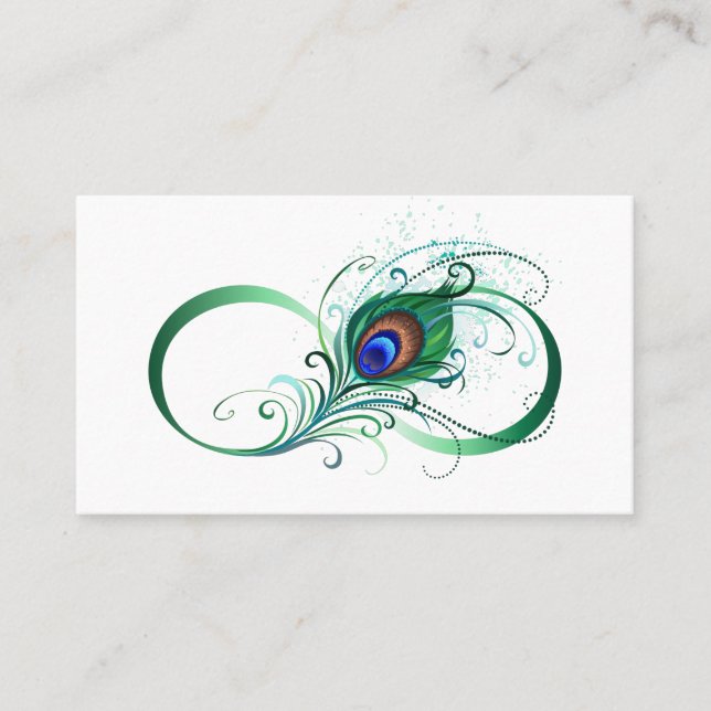 Infinity Symbol with Peacock Feather Place Card (Front)