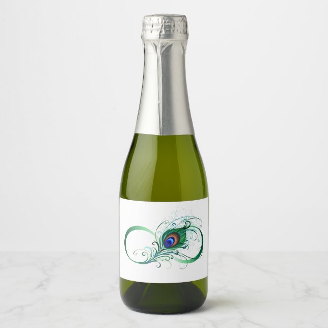 Infinity Symbol with Peacock Feather Sparkling Wine Label (Front)