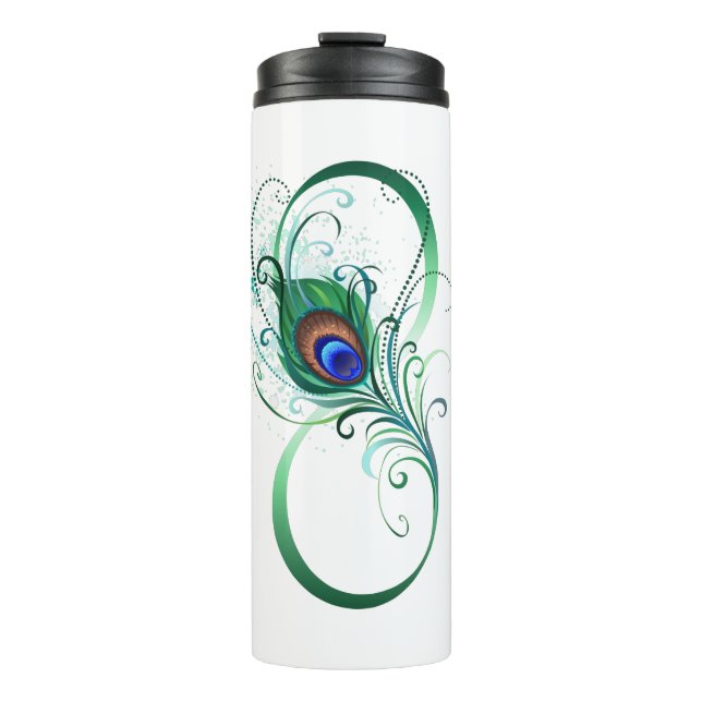 Infinity Symbol with Peacock Feather Thermal Tumbler (Front)