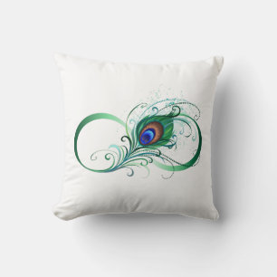 Infinity Symbol with Peacock Feather Throw Pillow