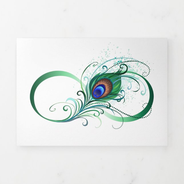 Infinity Symbol with Peacock Feather Tri-Fold Announcement (Cover)