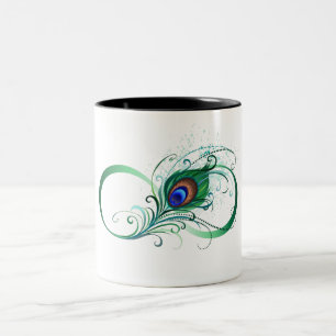 Infinity Symbol with Peacock Feather Two-Tone Coffee Mug