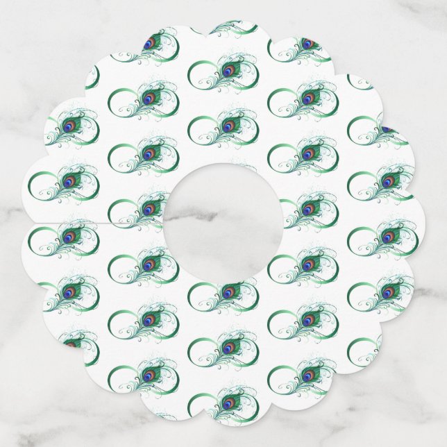 Infinity Symbol with Peacock Feather Wine Glass Tag (Front)
