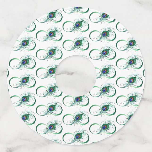 Infinity Symbol with Peacock Feather Wine Glass Tag (Front)