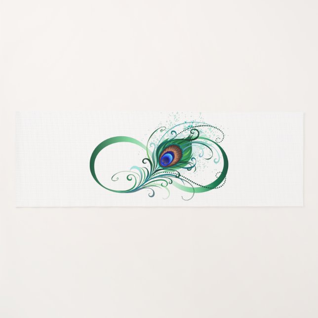 Infinity Symbol with Peacock Feather Yoga Mat (Front (Horizontal))