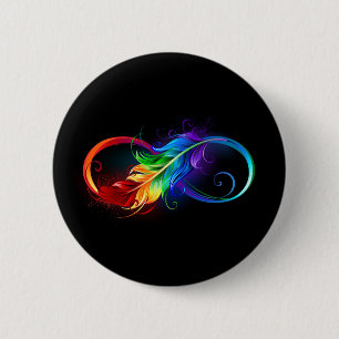 Infinity Symbol with Rainbow Feather 2 Inch Round Button