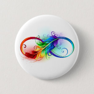 Infinity Symbol with Rainbow Feather 2 Inch Round Button