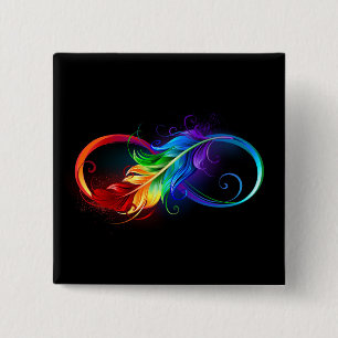 Infinity Symbol with Rainbow Feather 2 Inch Square Button
