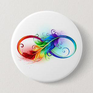 Infinity Symbol with Rainbow Feather 3 Inch Round Button