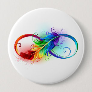 Infinity Symbol with Rainbow Feather 4 Inch Round Button