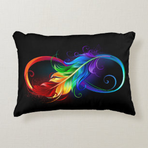 Infinity Symbol with Rainbow Feather Accent Pillow