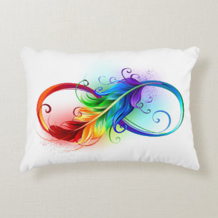 Infinity Symbol with Rainbow Feather Accent Pillow