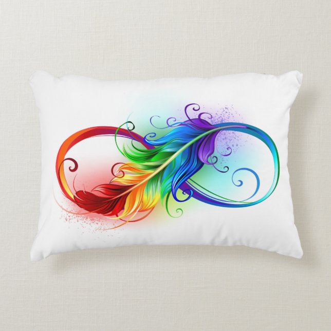 Infinity Symbol with Rainbow Feather Accent Pillow (Front)