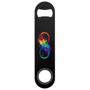 Infinity Symbol with Rainbow Feather Bar Key