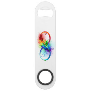 Infinity Symbol with Rainbow Feather Bar Key
