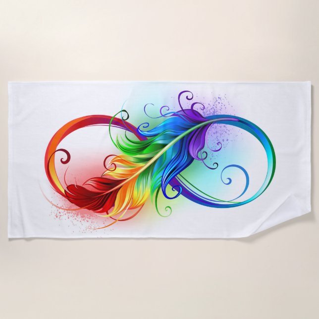 Infinity Symbol with Rainbow Feather Beach Towel (Front)