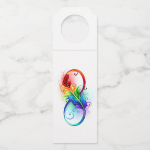 Infinity Symbol with Rainbow Feather Bottle Tag
