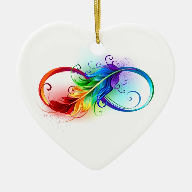 Infinity Symbol with Rainbow Feather Ceramic Ornament (Front)