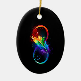 Infinity Symbol with Rainbow Feather Ceramic Ornament