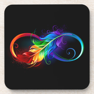 Infinity Symbol with Rainbow Feather Coaster